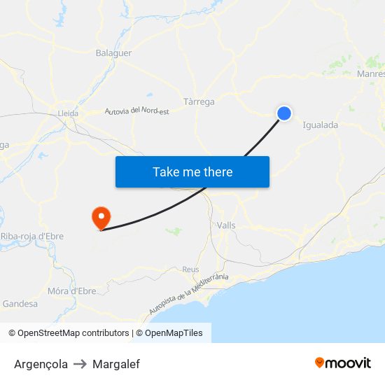 Argençola to Margalef map