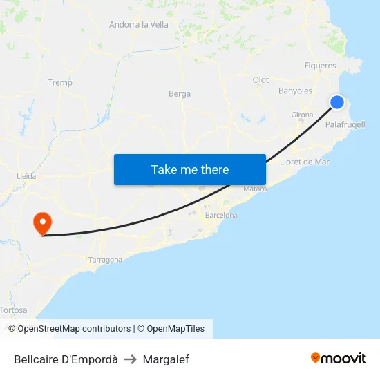 Bellcaire D'Empordà to Margalef map