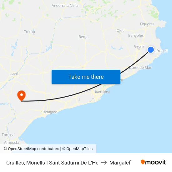 Cruïlles, Monells I Sant Sadurní De L'He to Margalef map