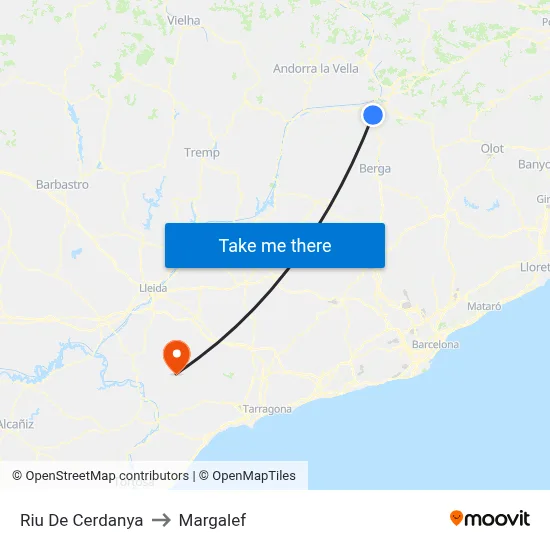 Riu De Cerdanya to Margalef map