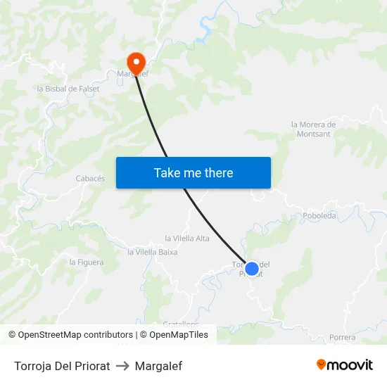 Torroja Del Priorat to Margalef map
