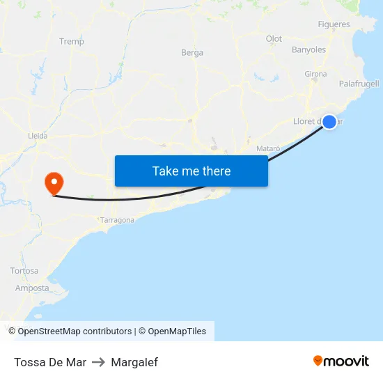 Tossa De Mar to Margalef map