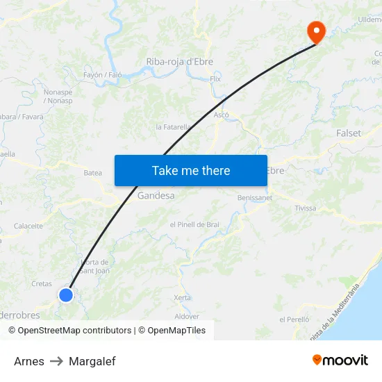 Arnes to Margalef map