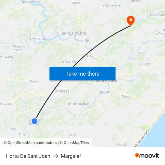 Horta De Sant Joan to Margalef map