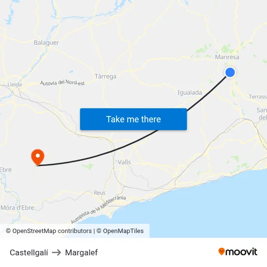 Castellgalí to Margalef map