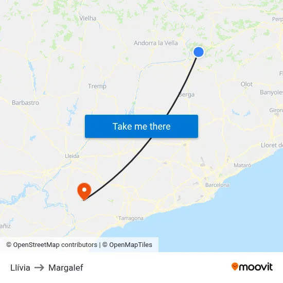 Llívia to Margalef map