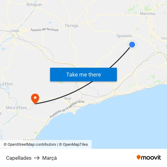 Capellades to Marçà map