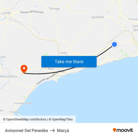 Avinyonet Del Penedès to Marçà map