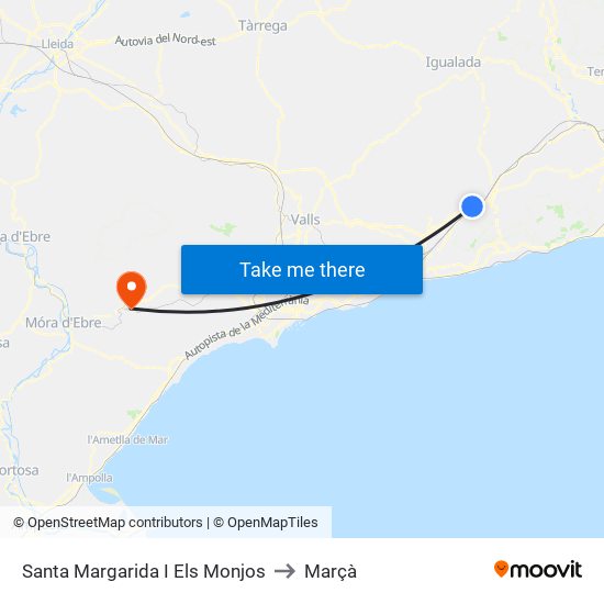 Santa Margarida I Els Monjos to Marçà map