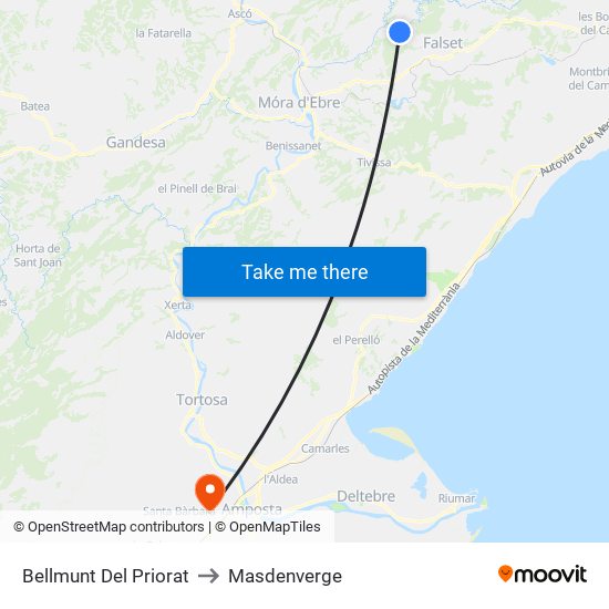 Bellmunt Del Priorat to Masdenverge map