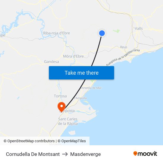 Cornudella De Montsant to Masdenverge map