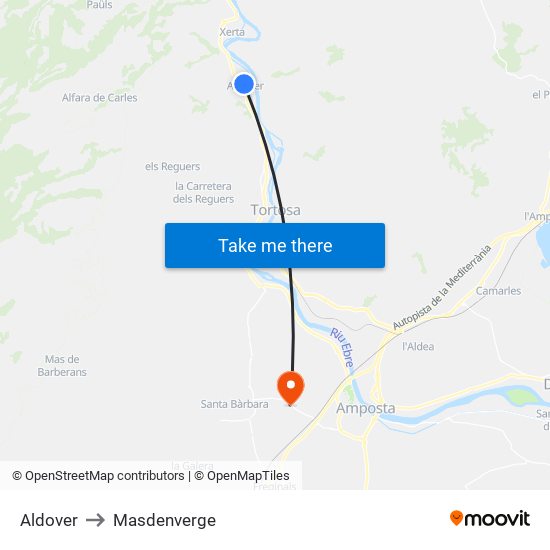 Aldover to Masdenverge map