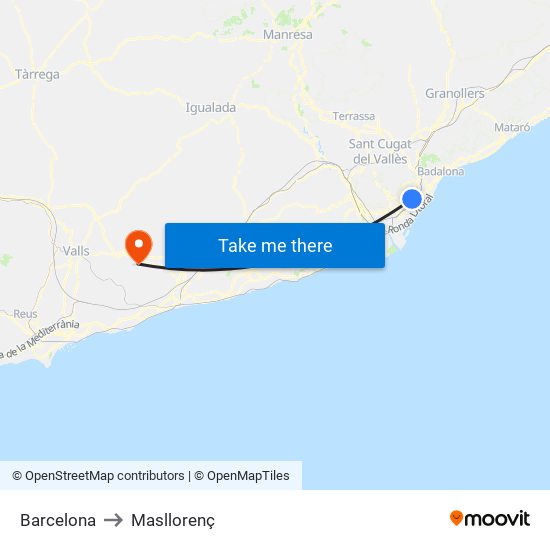 Barcelona to Masllorenç map