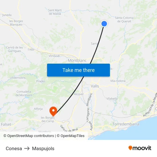 Conesa to Maspujols map