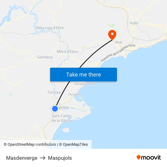 Masdenverge to Maspujols map