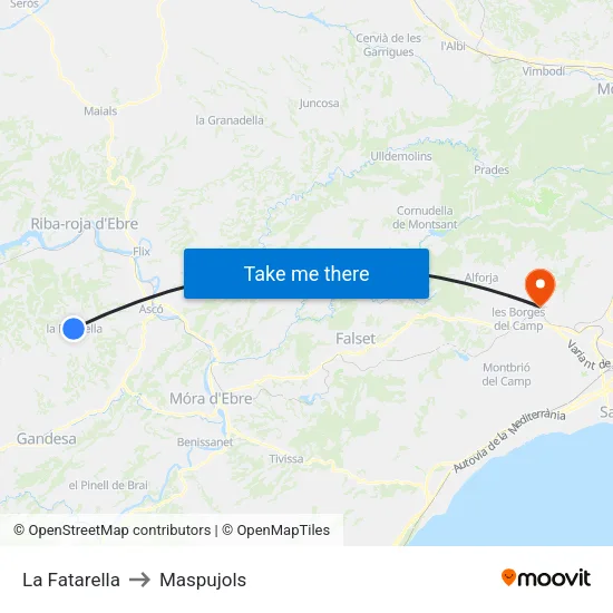 La Fatarella to Maspujols map