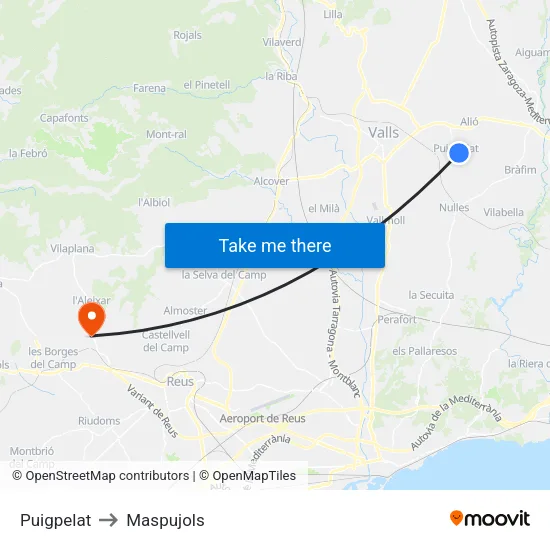 Puigpelat to Maspujols map