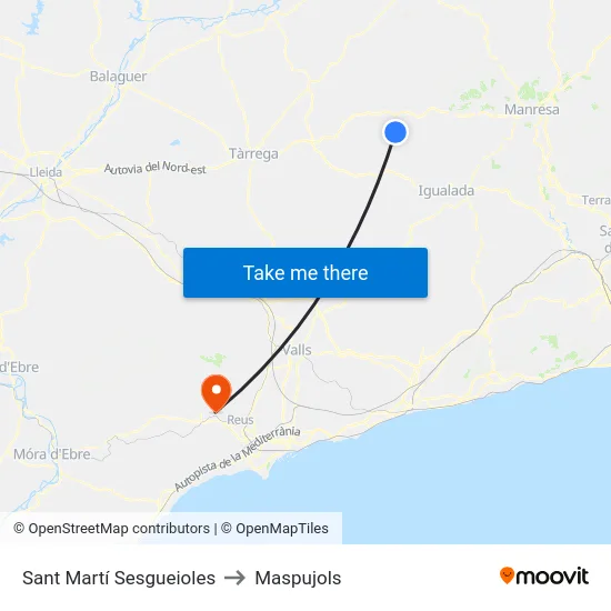 Sant Martí Sesgueioles to Maspujols map