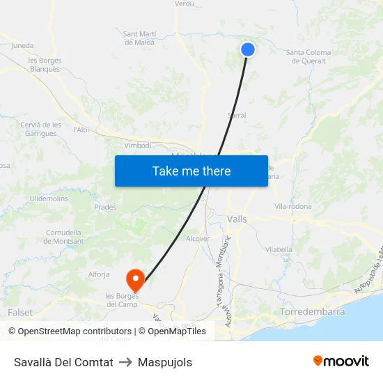 Savallà Del Comtat to Maspujols map