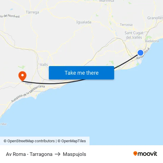Av Roma - Tarragona to Maspujols map