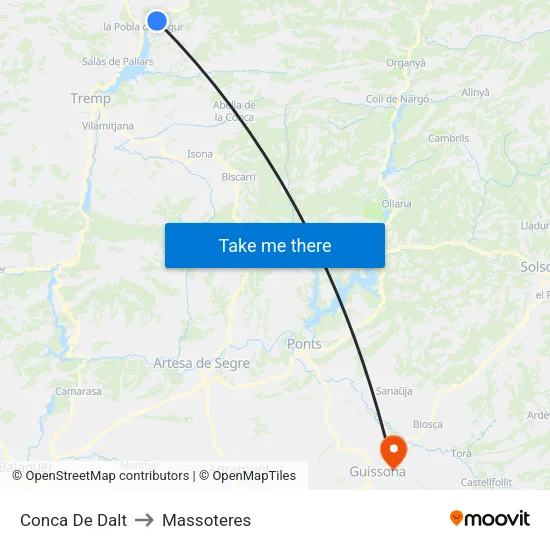 Conca De Dalt to Massoteres map
