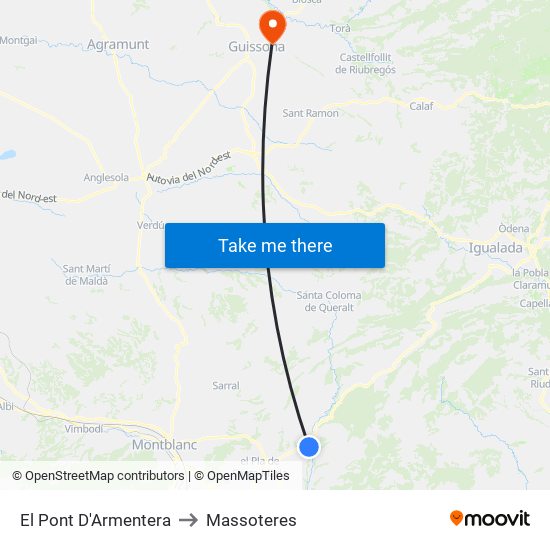 El Pont D'Armentera to Massoteres map