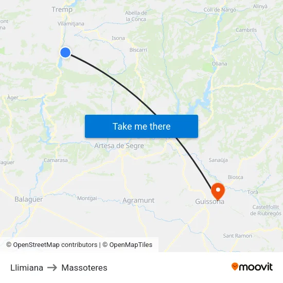 Llimiana to Massoteres map