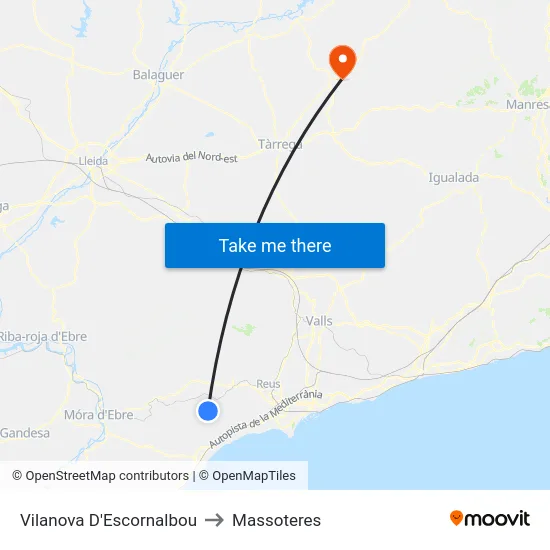 Vilanova D'Escornalbou to Massoteres map