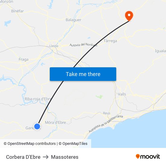 Corbera D'Ebre to Massoteres map