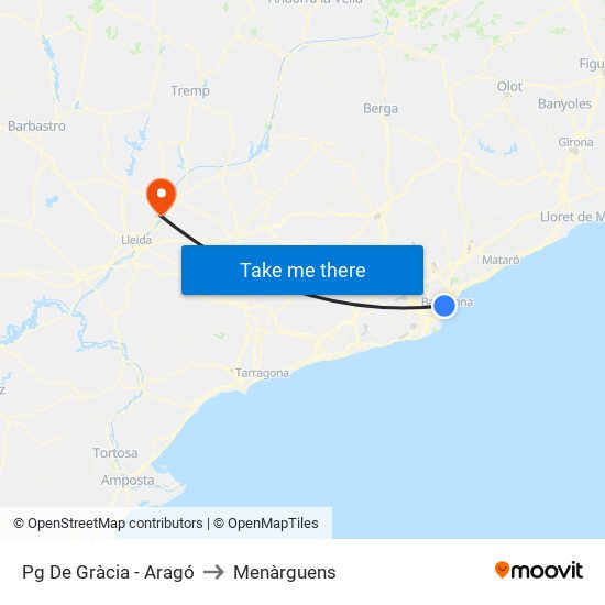 Pg De Gràcia - Aragó to Menàrguens map