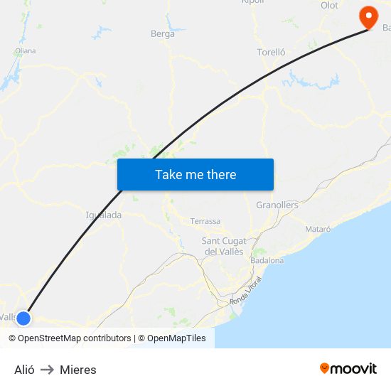 Alió to Mieres map