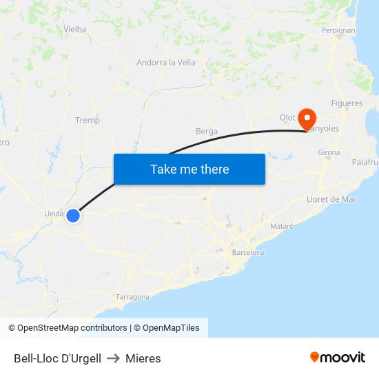 Bell-Lloc D'Urgell to Mieres map