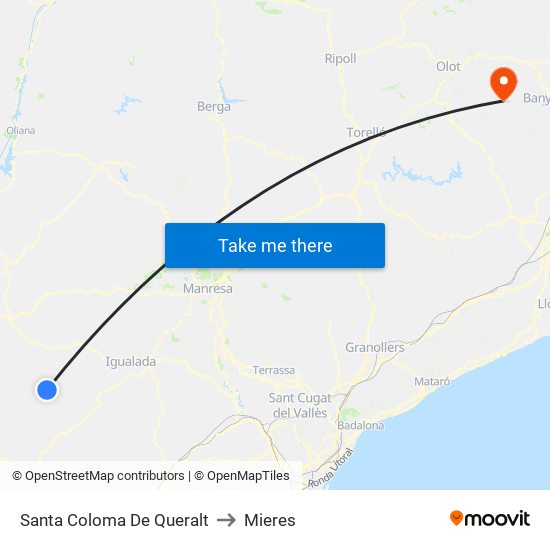 Santa Coloma De Queralt to Mieres map