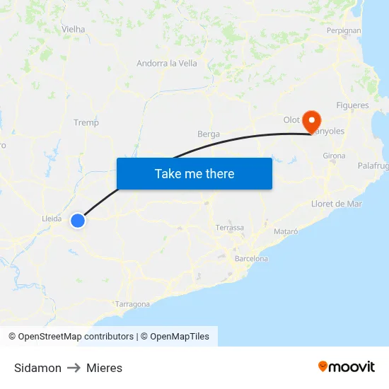 Sidamon to Mieres map