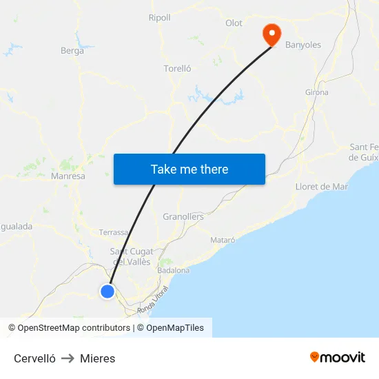 Cervelló to Mieres map