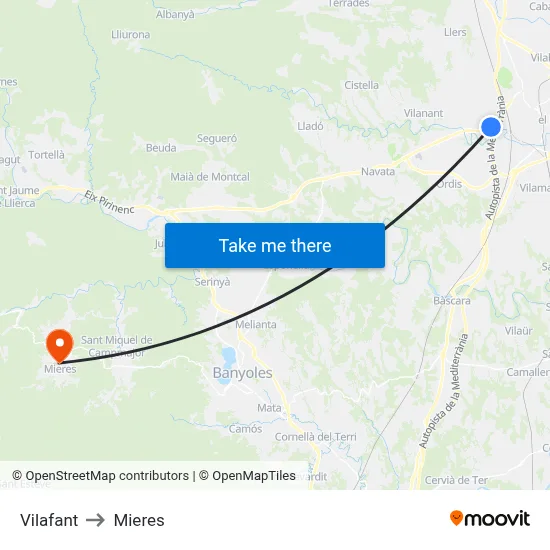 Vilafant to Mieres map