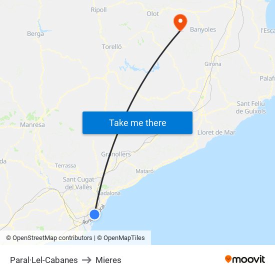 Paral·Lel-Cabanes to Mieres map