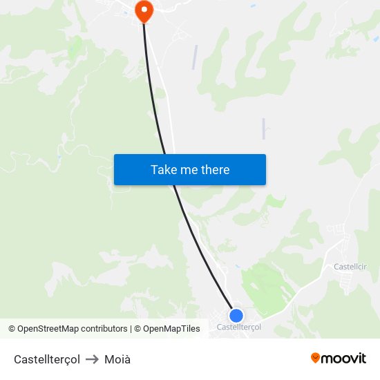 Castellterçol to Moià map