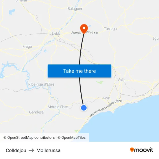 Colldejou to Mollerussa map