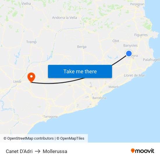 Canet D'Adri to Mollerussa map