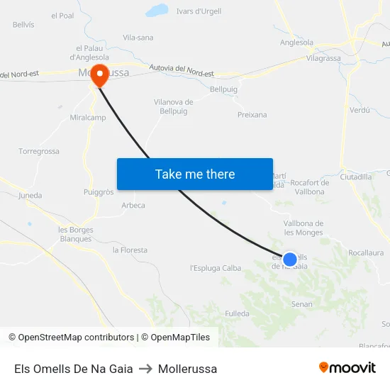 Els Omells De Na Gaia to Mollerussa map