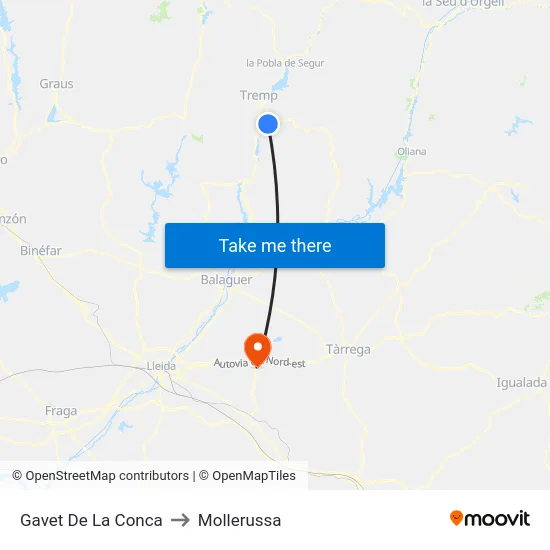 Gavet De La Conca to Mollerussa map