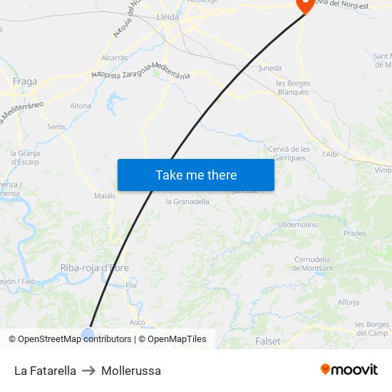 La Fatarella to Mollerussa map
