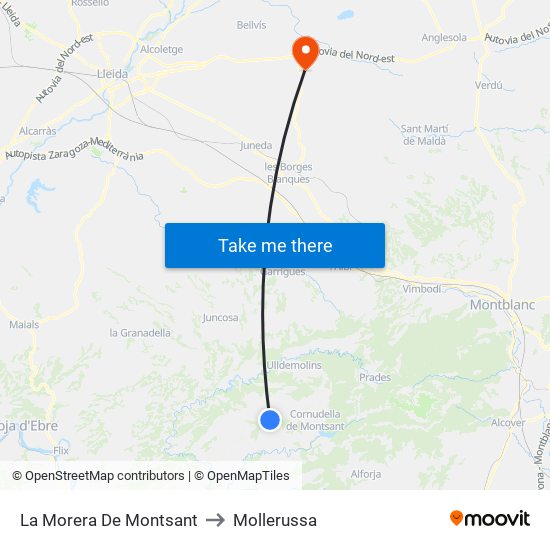 La Morera De Montsant to Mollerussa map