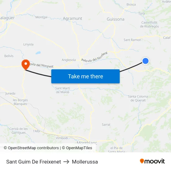 Sant Guim De Freixenet to Mollerussa map