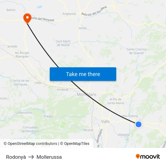 Rodonyà to Mollerussa map