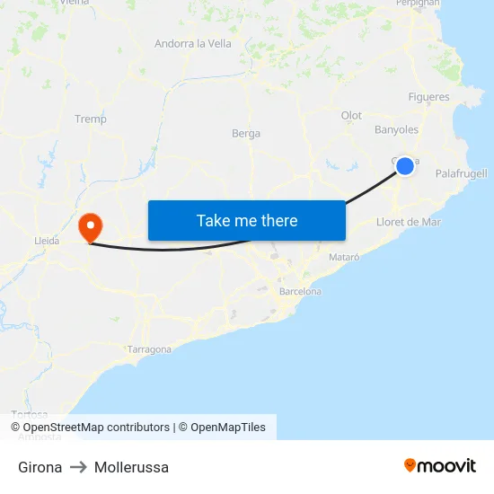 Girona to Mollerussa map