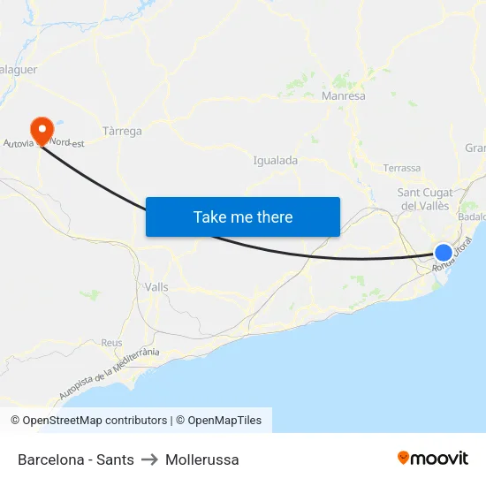 Barcelona - Sants to Mollerussa map