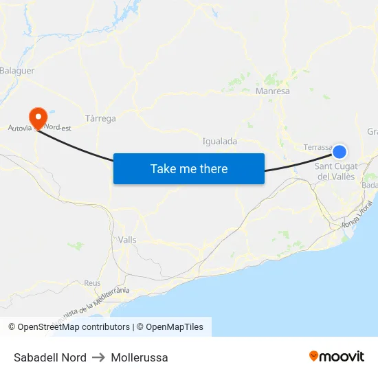Sabadell Nord to Mollerussa map