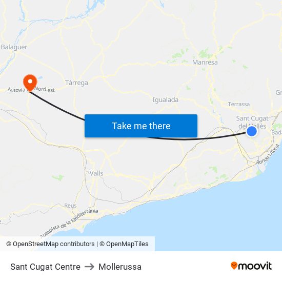 Sant Cugat Centre to Mollerussa map